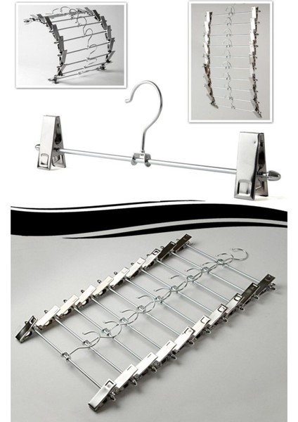 9 Adet Metal Pantolon ve Etek Askısı, Mandallı ve Klipsli, Gri modelleri