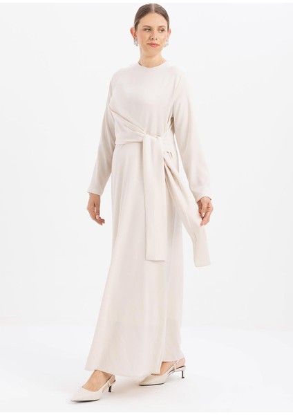 Kemik-Kuşaklı Saten Elbise