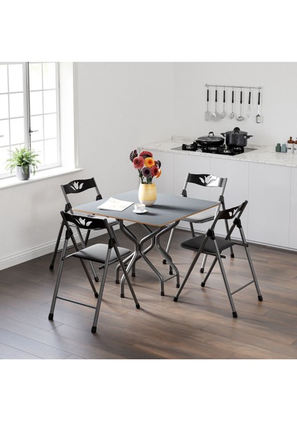 Şık Katlanır Kare Füme Masa ve Sandalye Takımı Seti