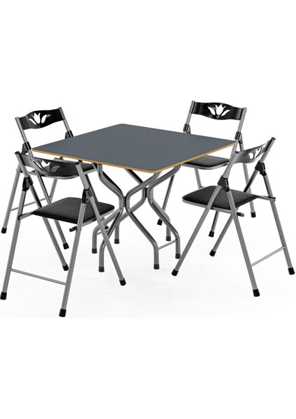 Şık Katlanır Kare Füme Masa ve Sandalye Takımı Seti fiyatları