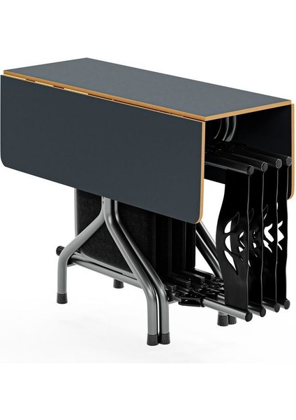 Şık Katlanır Kare Füme Masa ve Sandalye Takımı Seti