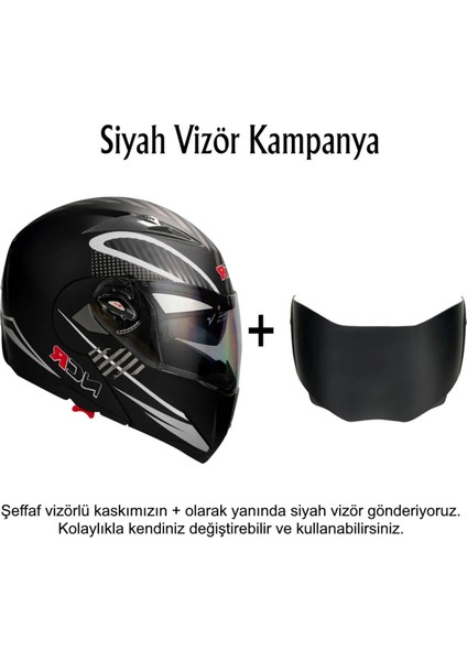Çene Açılır Kask Ekstra Yedek Siyah Cam