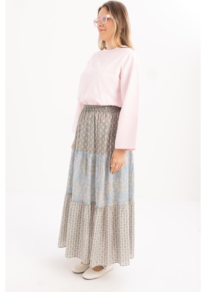 Pembe-Mavi-Beli Lastikli Fırfırlı Etek fiyatları