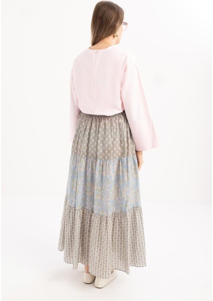 Pembe-Mavi-Beli Lastikli Fırfırlı Etek modelleri