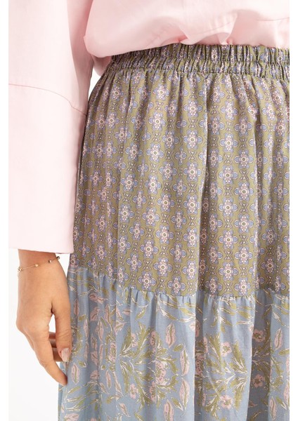 Pembe-Mavi-Beli Lastikli Fırfırlı Etek fırsatları