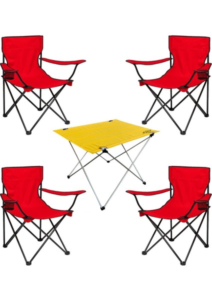 4'lü Katlanır Kamp Sandalyesi ve Masa Seti, Renkli, Pratik ve Hafif Dış Mekan Seti