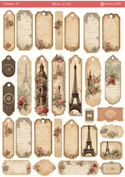 1 Adet Vintage Temalı Sticker (12X17 Cm) Bullet Journal, Scrapbook, Ajanda ve Planlayıcı Için