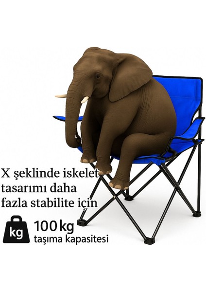 2'li Katlanır Kamp ve Piknik Sandalyesi, Mavi, Taşıma Çantalı, Renkli Set fırsatları