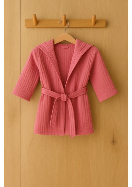 %100 Organik Pamuk 4 Katlı Multi Muslin Bornoz - Pembe