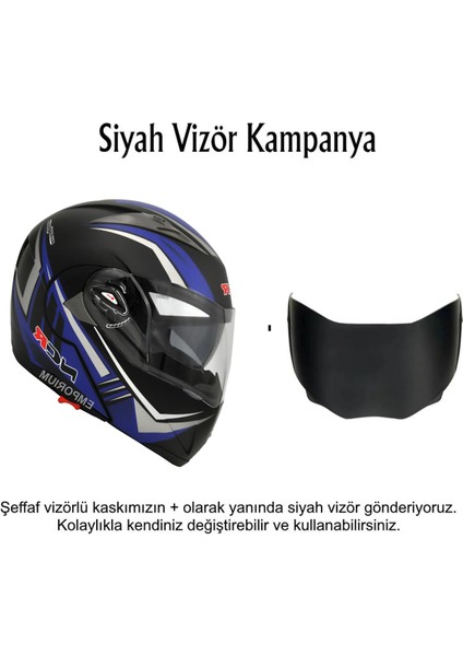 Çene Açılır Kask Ekstra Yedek Siyah Cam