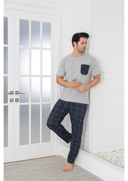 Erkek Ekoseli Kısak Kol Pijama Takımı