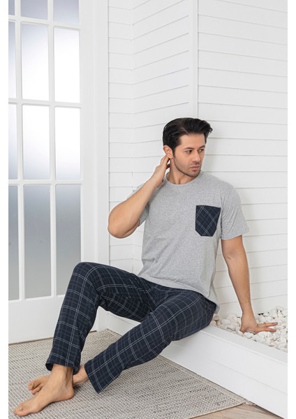 Erkek Ekoseli Kısak Kol Pijama Takımı