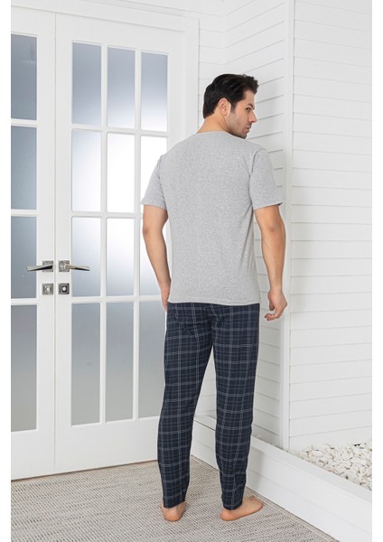 Erkek Ekoseli Kısak Kol Pijama Takımı