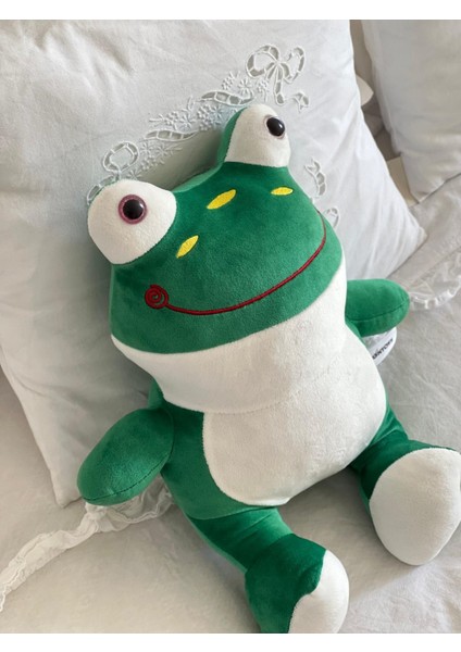 Çocuk Sevimli Kurbağa Oyun Arkadaşı Peluş Yastık Yeşil 40 cm
