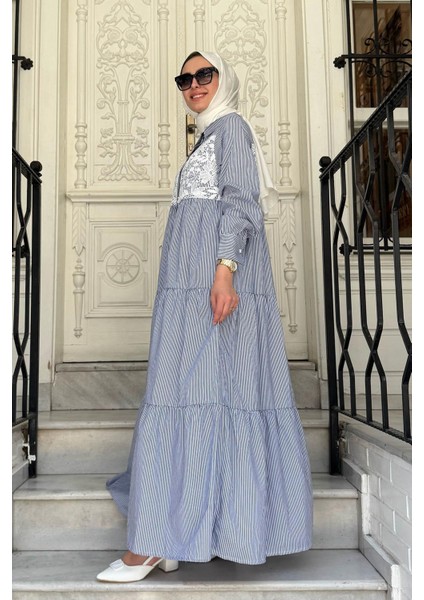 Nurcan Çetin Çizgili Elbise 25130A Lacivert fiyatları