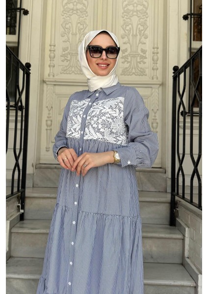 Nurcan Çetin Çizgili Elbise 25130A Lacivert modelleri