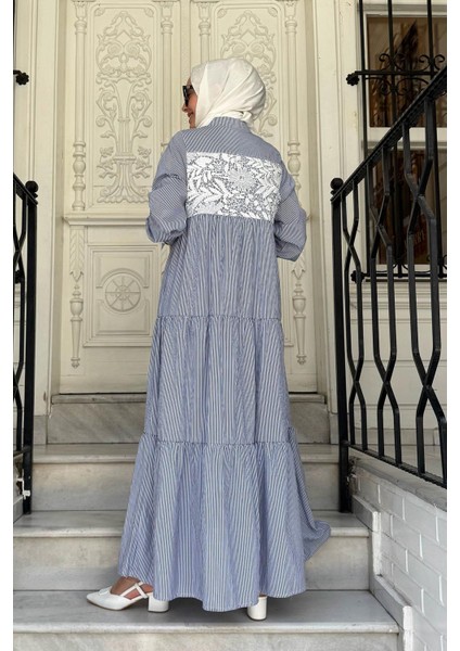 Nurcan Çetin Çizgili Elbise 25130A Lacivert fırsatları