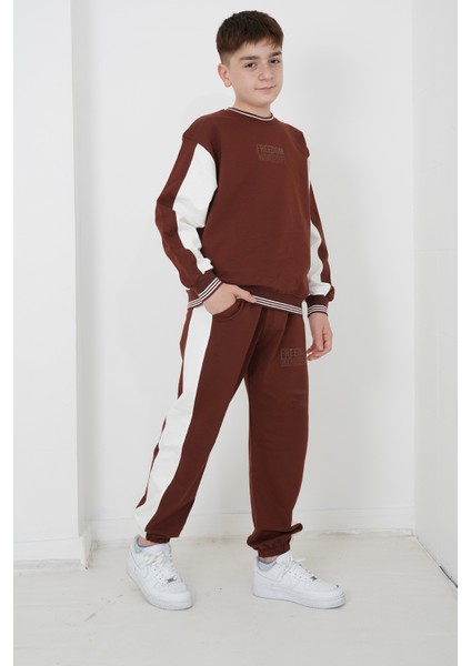 Erkek Çocuk Iki Iplik Kumaş Çizgili Bisiklet Yakalı Eşofman Takımı