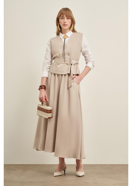 Kadın Yelek Etek Takım Taş