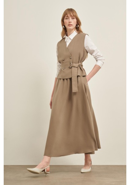 Kadın Yelek Etek Takım Haki modelleri