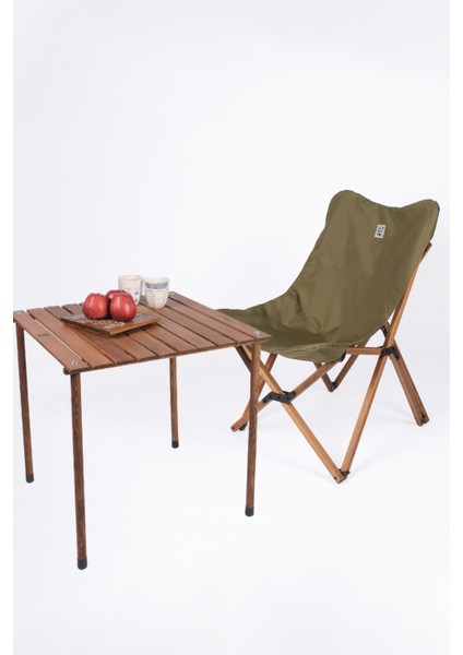 Ahşap Katlanır Masa ve Sandalye Seti, Haki Kılıf, 60X60X55 cm fiyatları