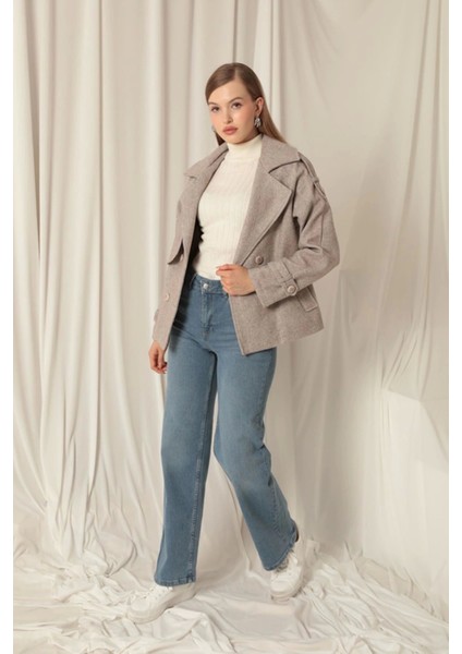 Kaşe Kumaş Balıksırtı Desen Kısa Kadın Vizon Kaban fırsatları