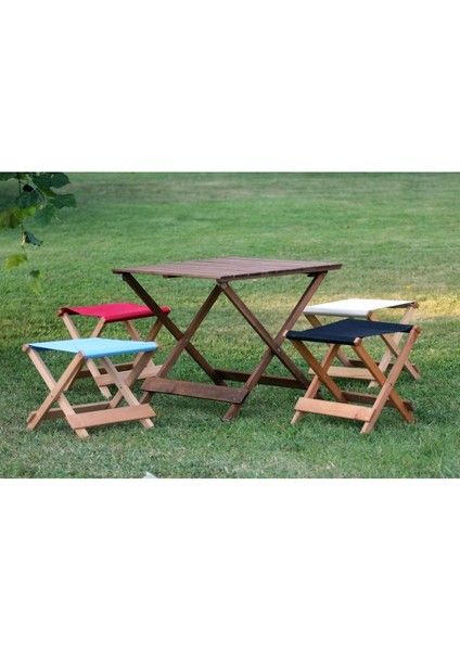 Katlanabilir Ceviz Rengi Masa ve Tabure Seti, Kamp ve Piknik Için Şık Tasarım fiyatları