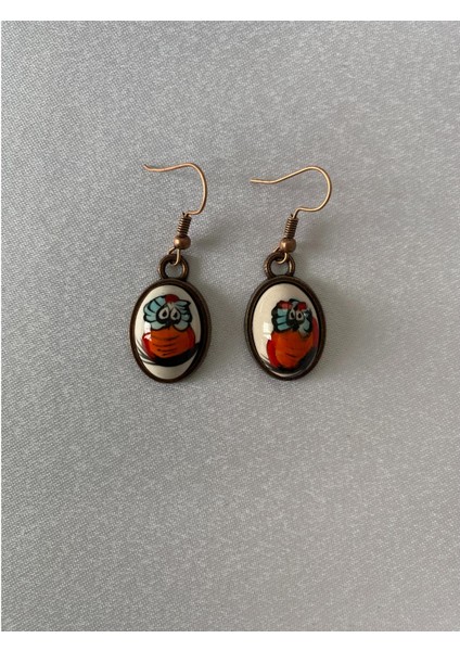 Iznik Çini Küpe Turuncu Baykuş Temalı Bakır Renk modelleri