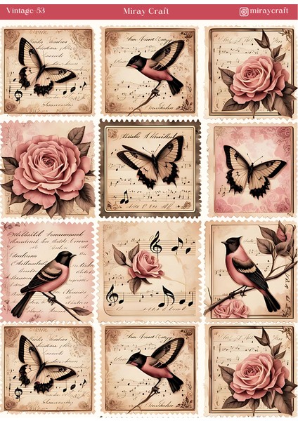 1 Adet Vintage Temalı Sticker (12X17 Cm) Bullet Journal, Scrapbook, Ajanda ve Planlayıcı Için