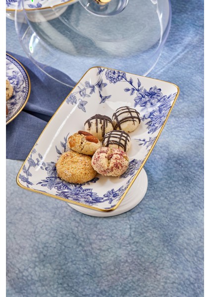 Ayaklı Seramik Çikolata Servis Sunum Tabağı Mavi