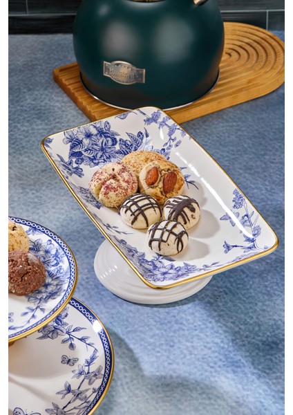 Ayaklı Seramik Çikolata Servis Sunum Tabağı Mavi modelleri