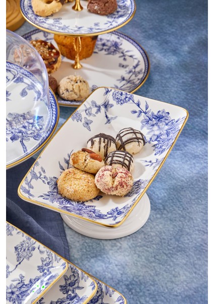 Ayaklı Seramik Çikolata Servis Sunum Tabağı Mavi fırsatları