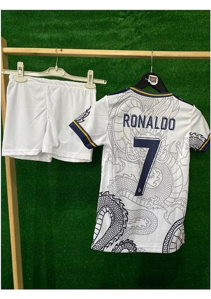 Yeni Sezon Özel Konsept Dragon Gold Beyaz Ronaldo Cr7 Baskılı Çocuk Forma Forma Şort Çorap Hediyeli