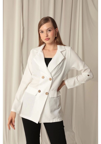 Melanj Keten Kumaş Kadın Ekru Ceket fiyatları