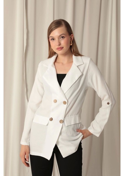 Melanj Keten Kumaş Kadın Ekru Ceket modelleri