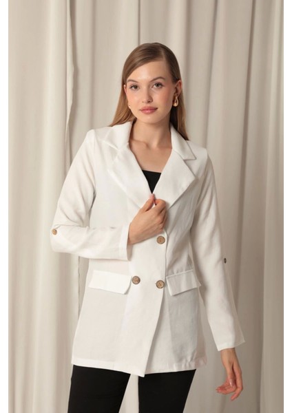 Melanj Keten Kumaş Kadın Ekru Ceket fırsatları