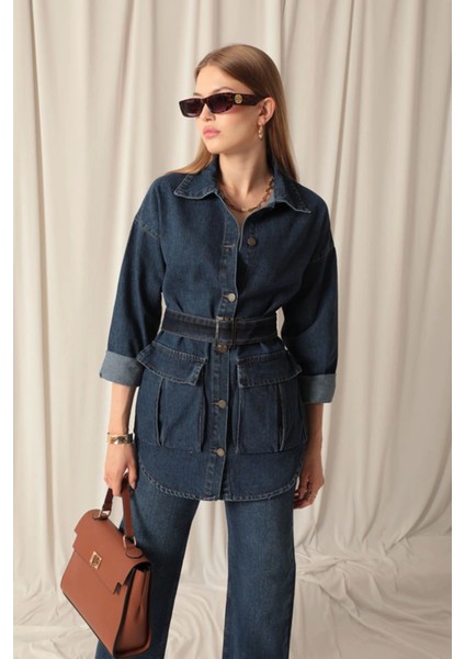 Denim Kumaş Cep Detay Kadın Lacivert Kot Ceket modelleri