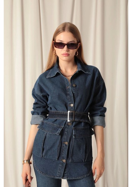 Denim Kumaş Cep Detay Kadın Lacivert Kot Ceket fırsatları