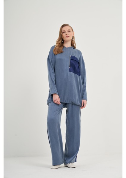 Kadın Cupra Pantolonlu Takım Indigo
