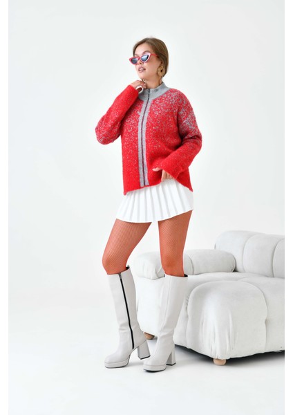 Kadın Fermuar Detaylı Hırka Kırmızı fırsatları