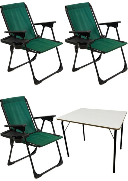 Yeşil Katlanabilir Kamp Sandalyesi ve Mdf Masa Seti, Pratik ve Rahat Kullanım