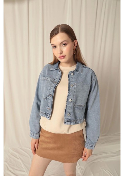 Denim Kumaş Ters Cep Kadın Mavi Ceket modelleri