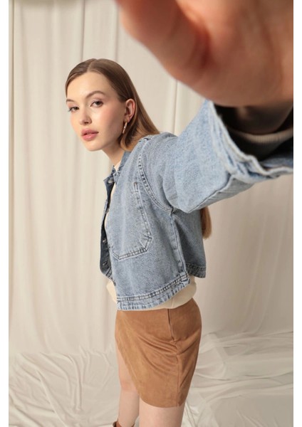 Denim Kumaş Ters Cep Kadın Mavi Ceket fırsatları