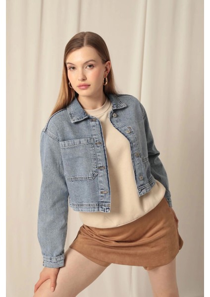 Denim Kumaş Ters Cep Kadın Mavi Ceket indirimleri