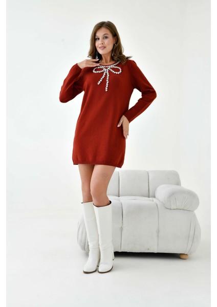 Kadın Taş Detaylı Tunik Kiremit