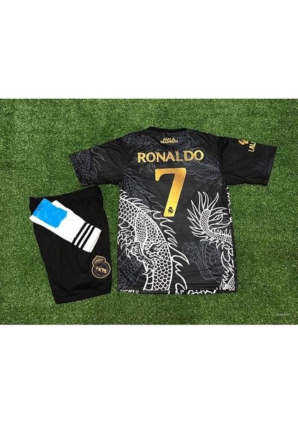 Özel Tasarım R./madrid Ronaldo Cr/7 Dragon Desenli Özel Çocuk Forması 3 Lü Set Black