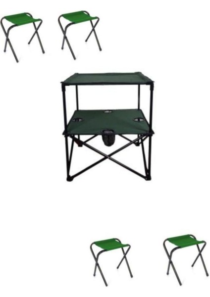 Yeşil Katlanır Masa ve 4 Kamp Taburesi Seti, Pratik ve Şık Outdoor Takımı fiyatları