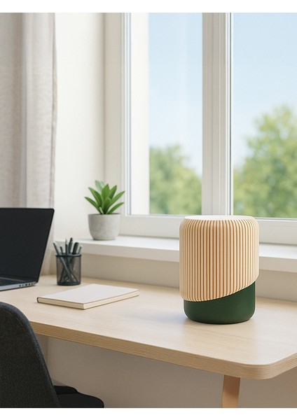 Lunya Bohem Masa Lambası Eğik Modern Form E27 Duy Uyumlu Bej - Zeytin Yeşili Renkli LED Ampul ile Kullanılır