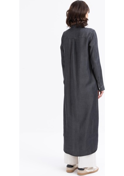 Gri-Denim Gizli Patlı Uzun Gömlek fırsatları