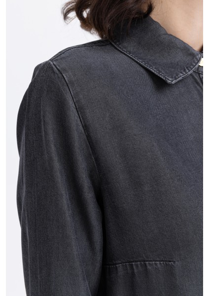 Gri-Denim Gizli Patlı Uzun Gömlek indirimleri